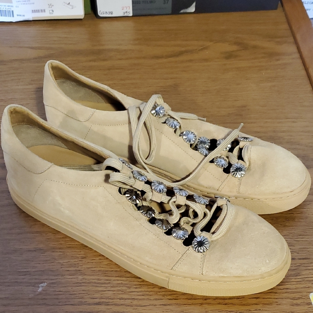 Beige Suede Sneakers with Silver Accents